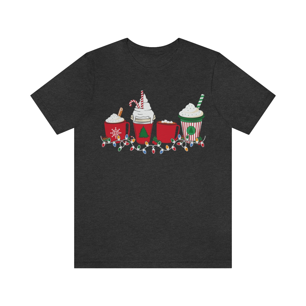 Starbucks Themed Peppermint Coffee Cups Christmas Holiday Tshirt