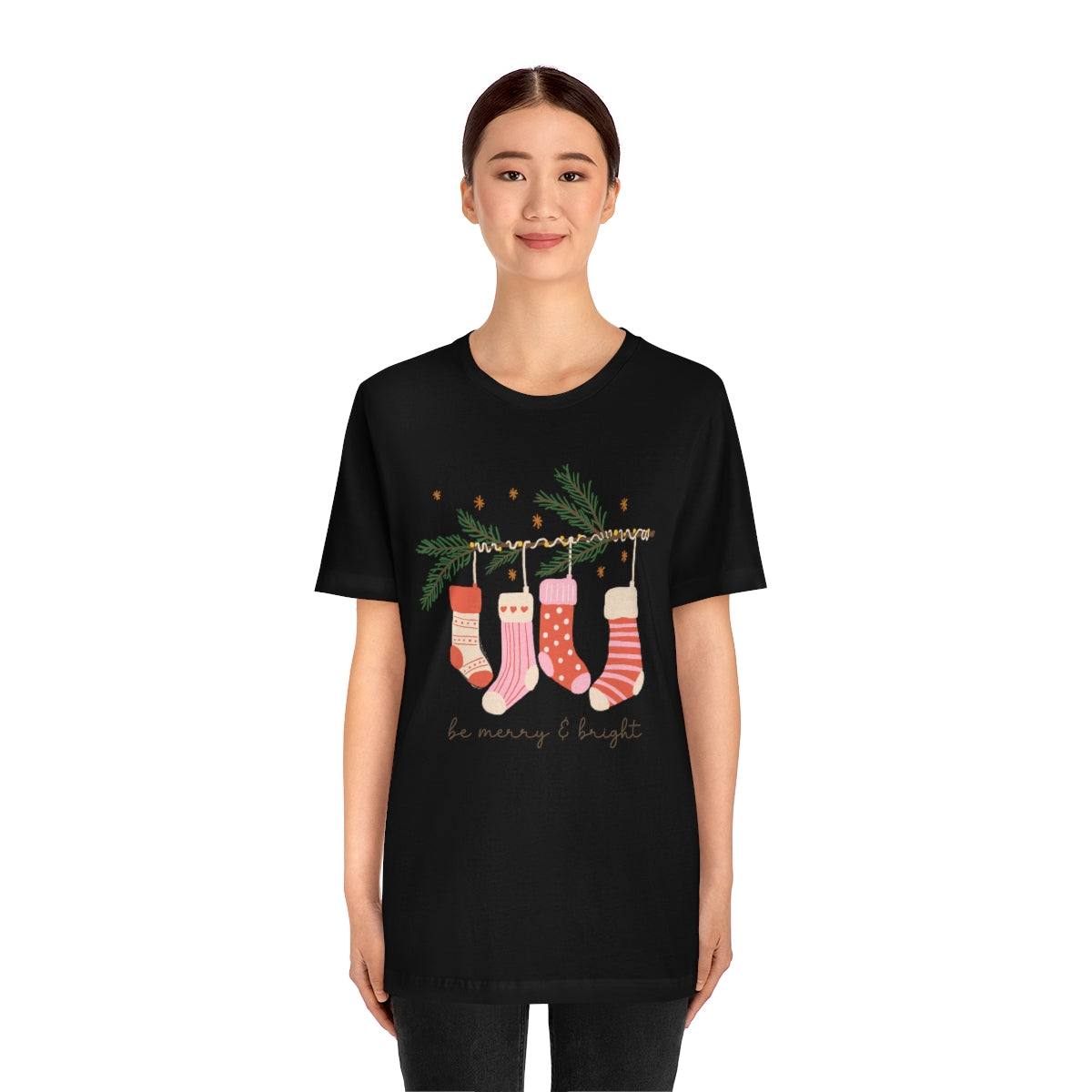 Be Merry & Bright Stockings Christmas Tshirt