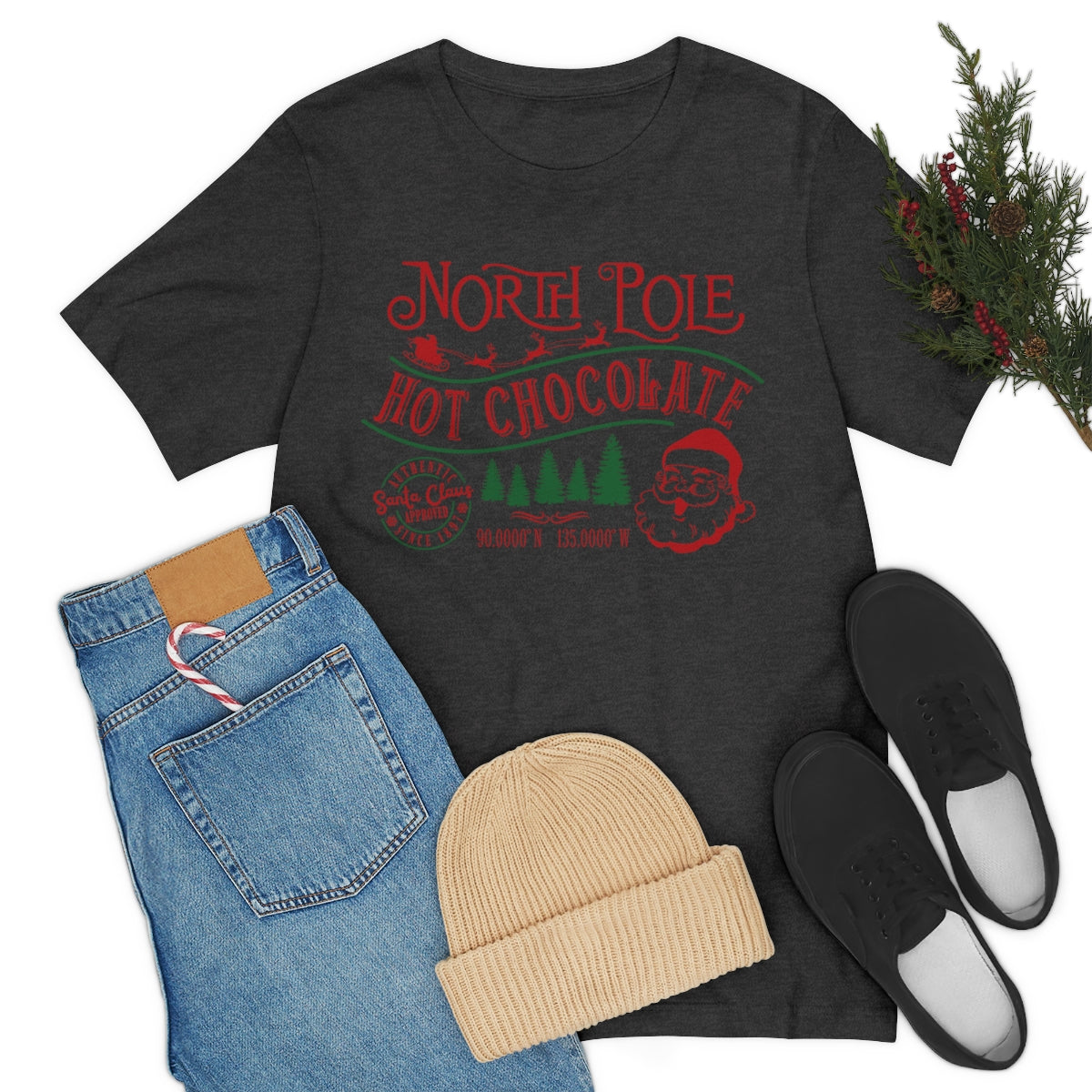 North Pole Premium Hot Chocolate Santa Approved Christmas Holiday Tshirt