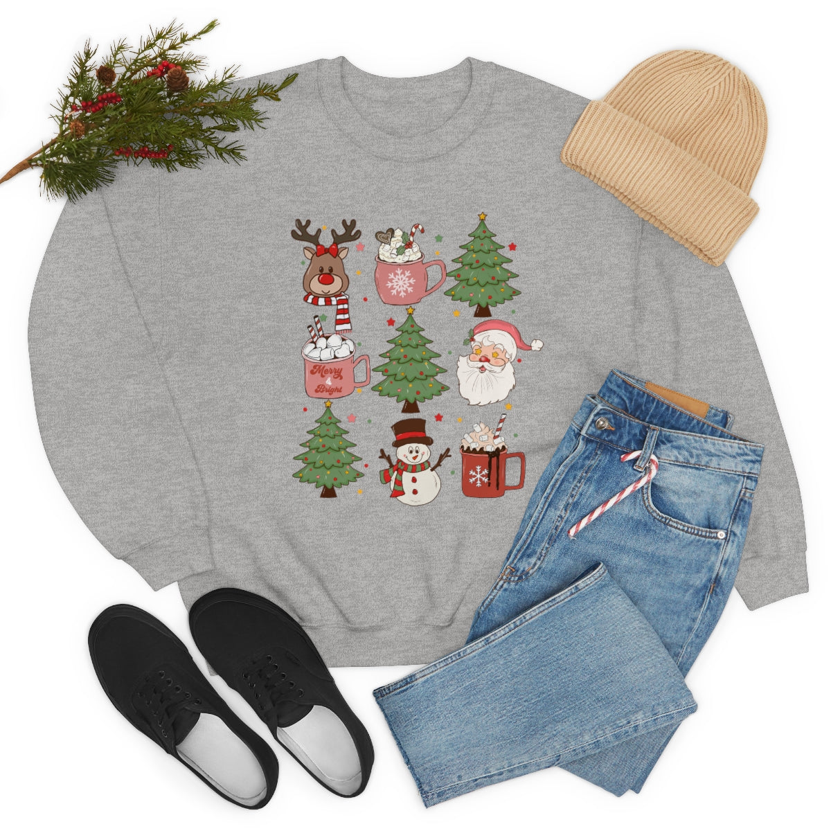 Cute Snowman Santa Reindeer Christmas Xmas Holiday Sweatshirt