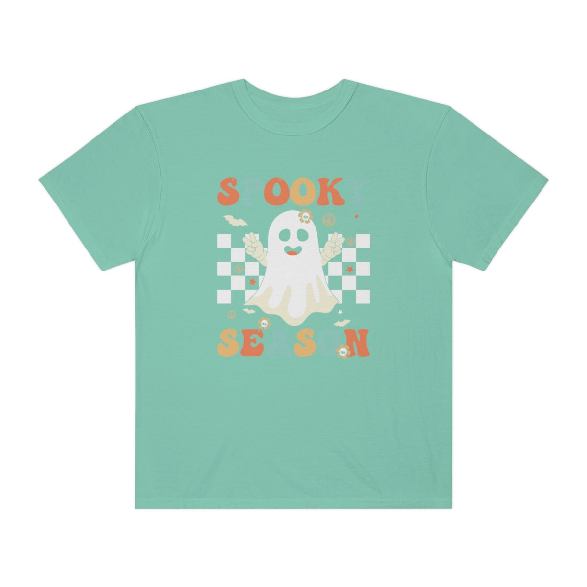 Spooky Season Halloween with Checkerboard Cute Retro Design, Halloween Tshirt, Funny Tshirt Design on Unisex Garment-Dyed T-shirt