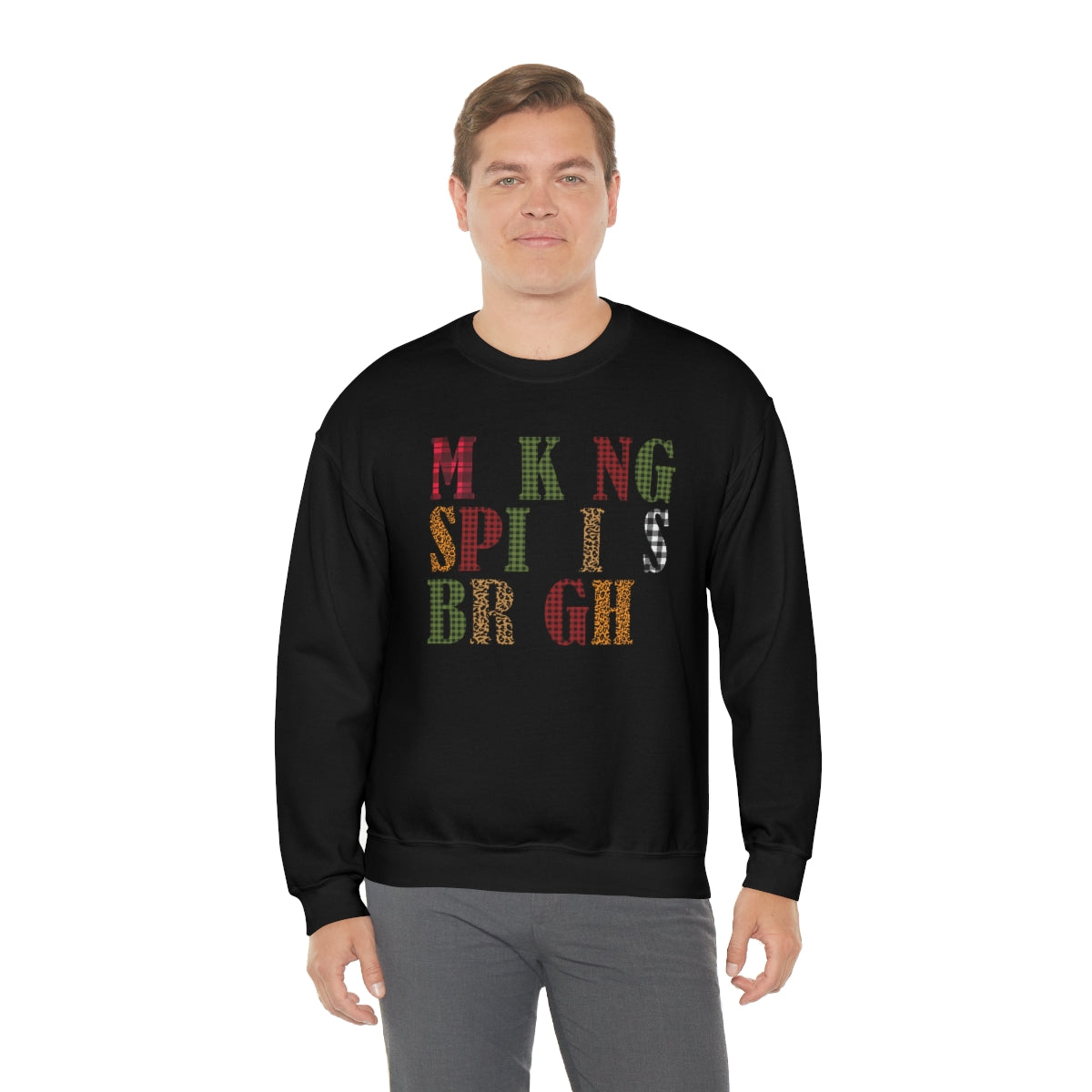 Making Spirits Bright Plaid Lettering Christmas Sweatshirt