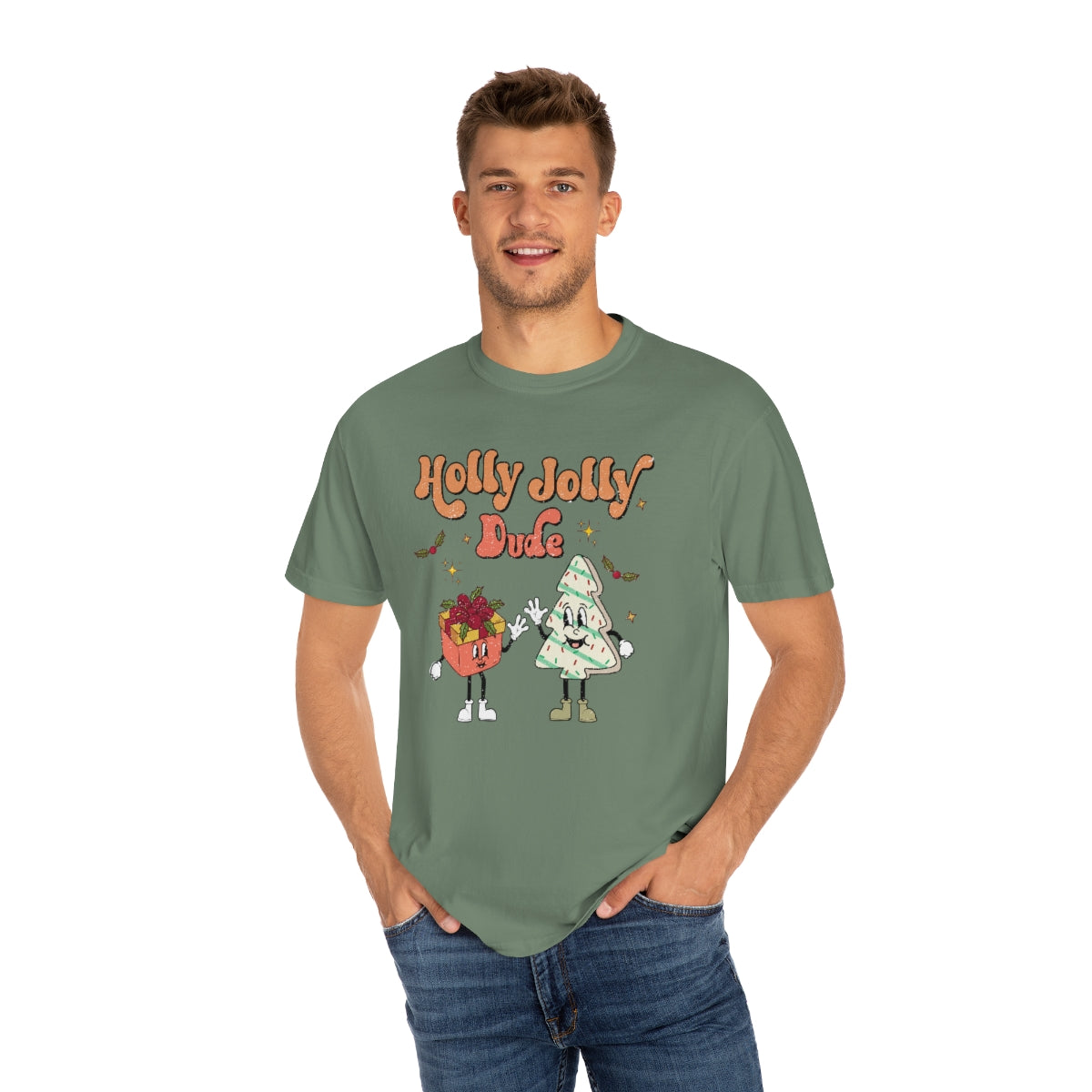 Holly Jolly Dude Retro Christmas Tshirt