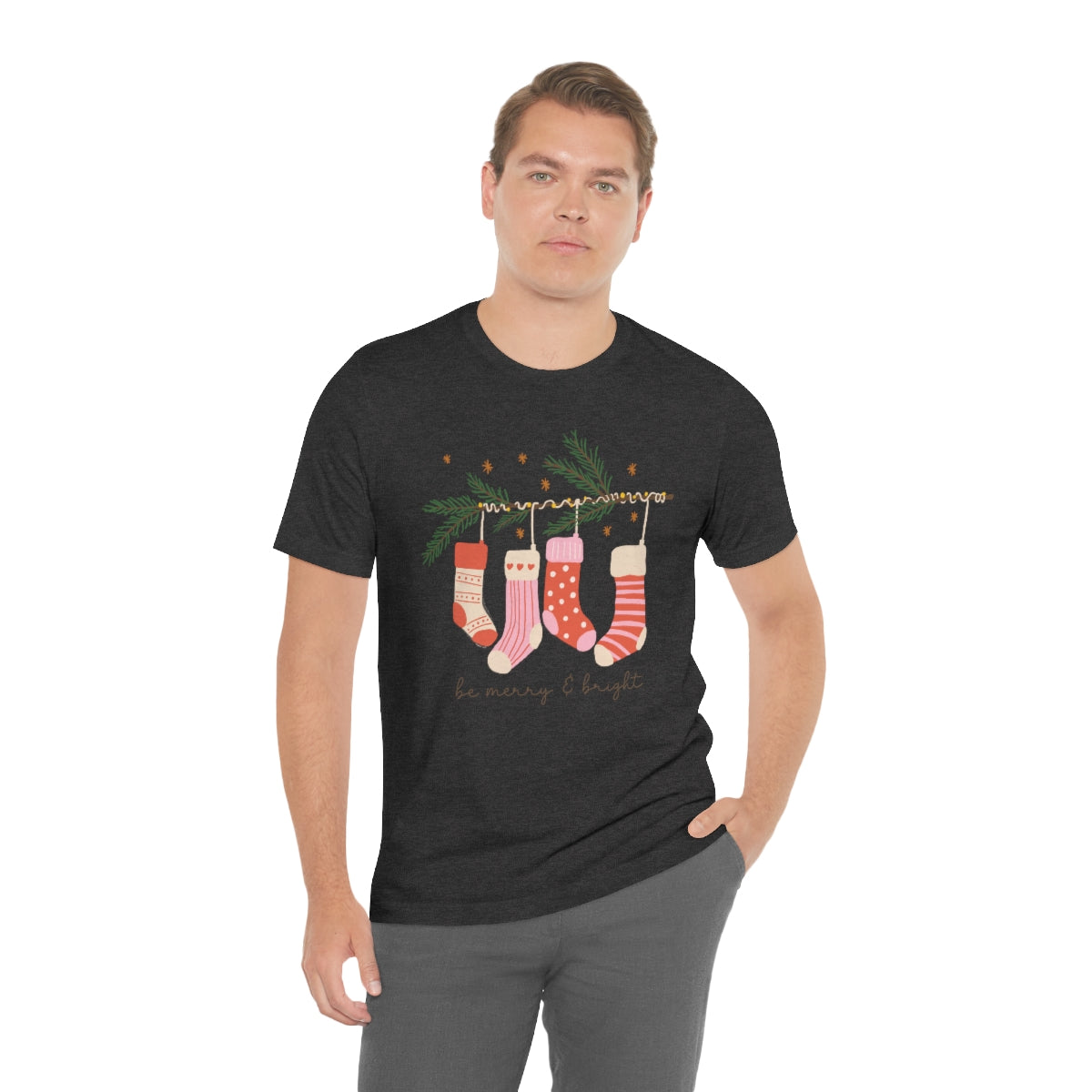 Be Merry & Bright Stockings Christmas Tshirt