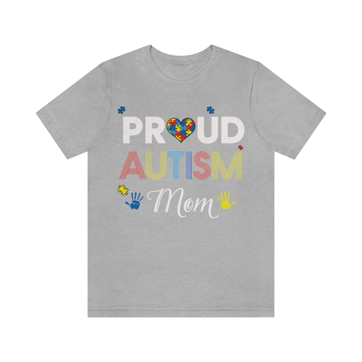 Proud Autism Mom with Handprints Puzzle Pieces Tshirt