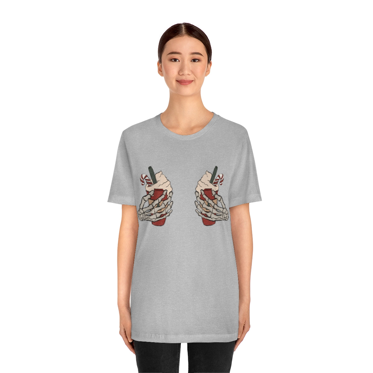 Skeleton Hands Starbucks Cups Breasts Funny Christmas Holiday Tshirt