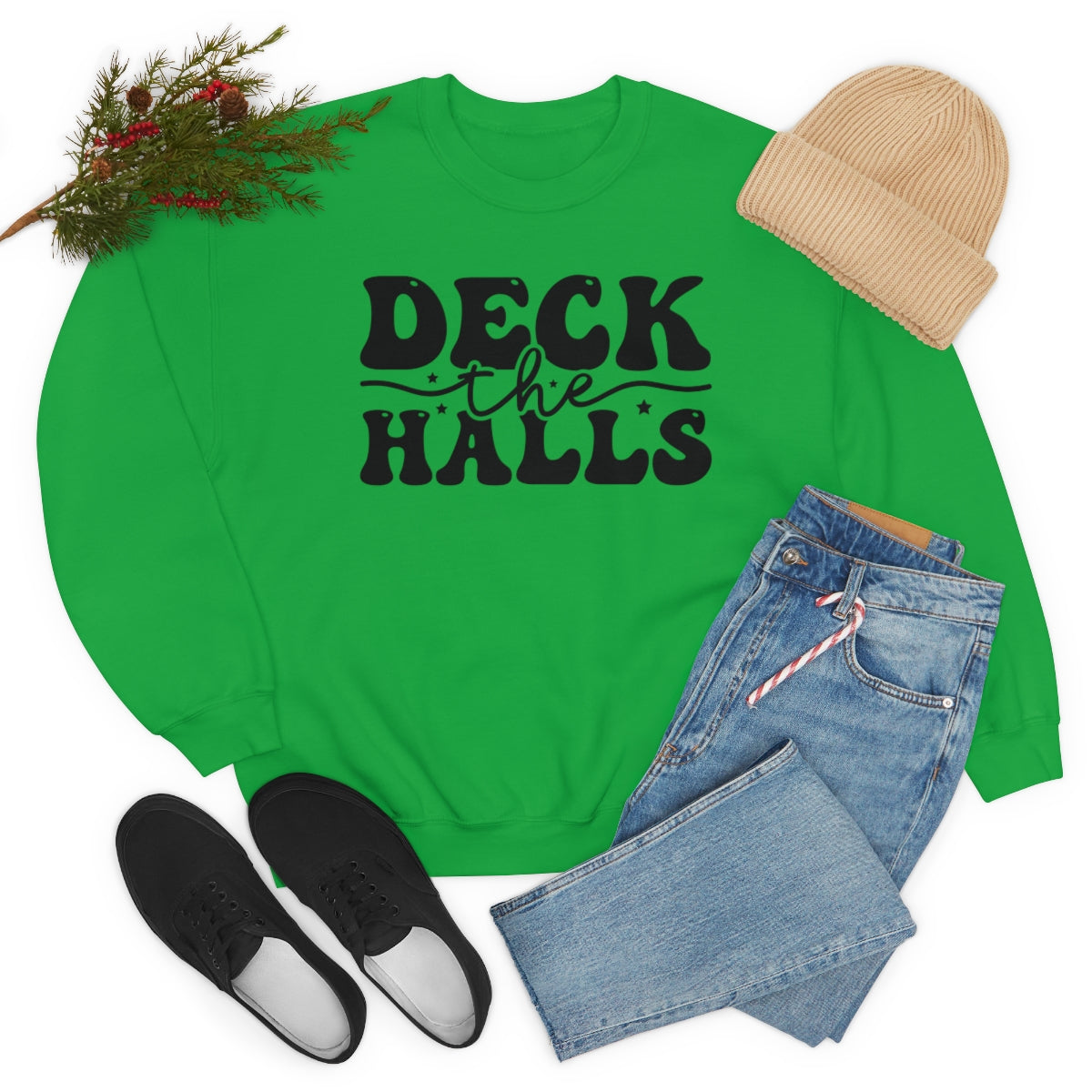 Deck the Halls Retro Lettering Christmas Sweatshirt