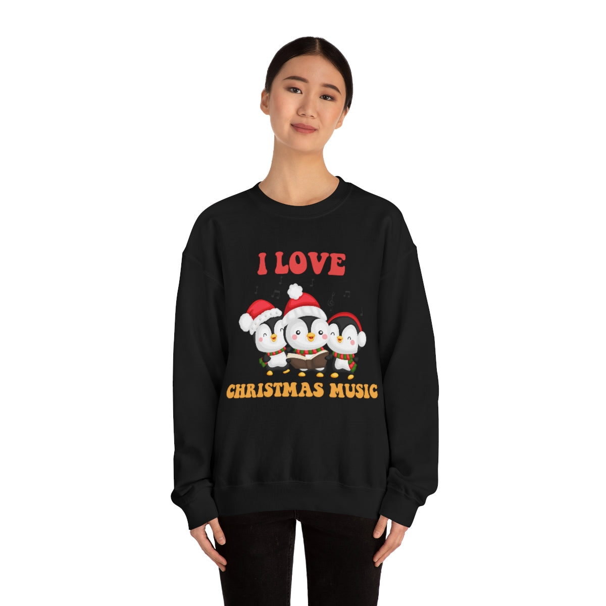 Cute I Love Christmas Music Singing Caroling Penguins Xmas Holiday Sweatshirt