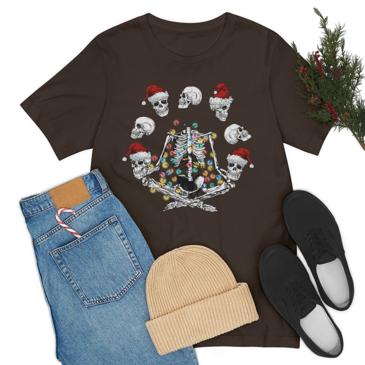 Yoga Skeleton Juggling Heads Christmas Tshirt