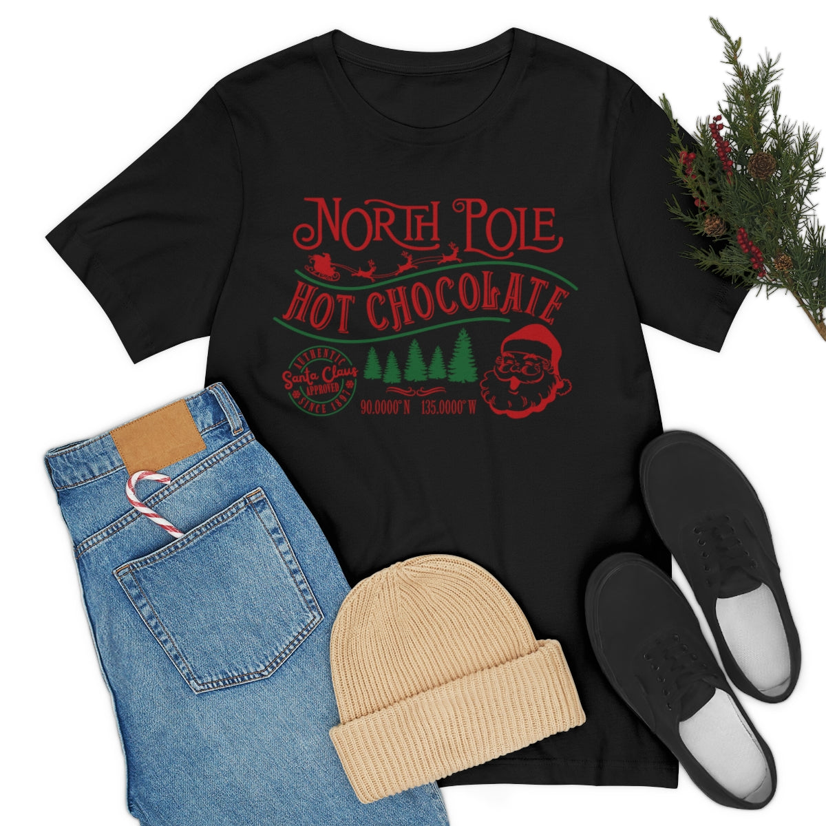 North Pole Premium Hot Chocolate Santa Approved Christmas Holiday Tshirt