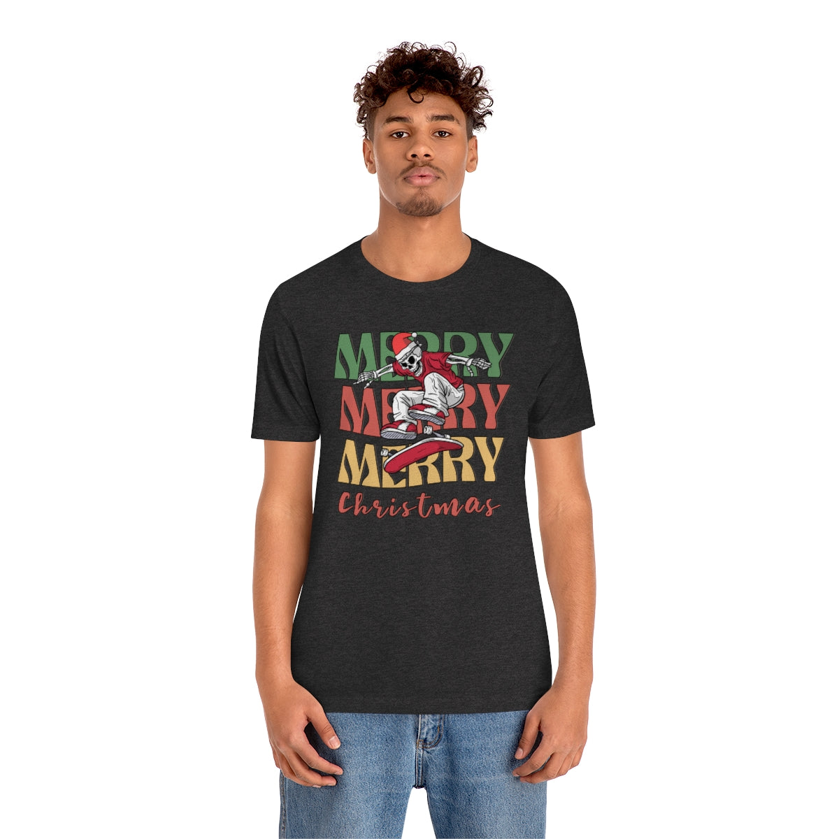 Merry Christmas Skeleton Skateboarding Retro Christmas Tshirt