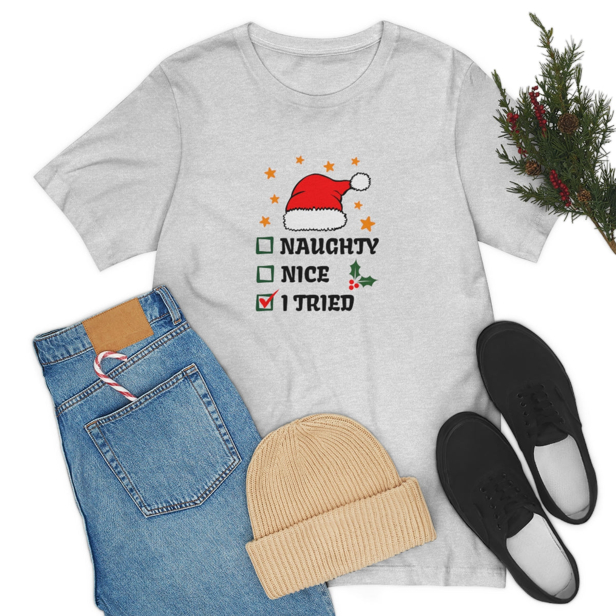 Naughty Nice I Tried Christmas Tshirt