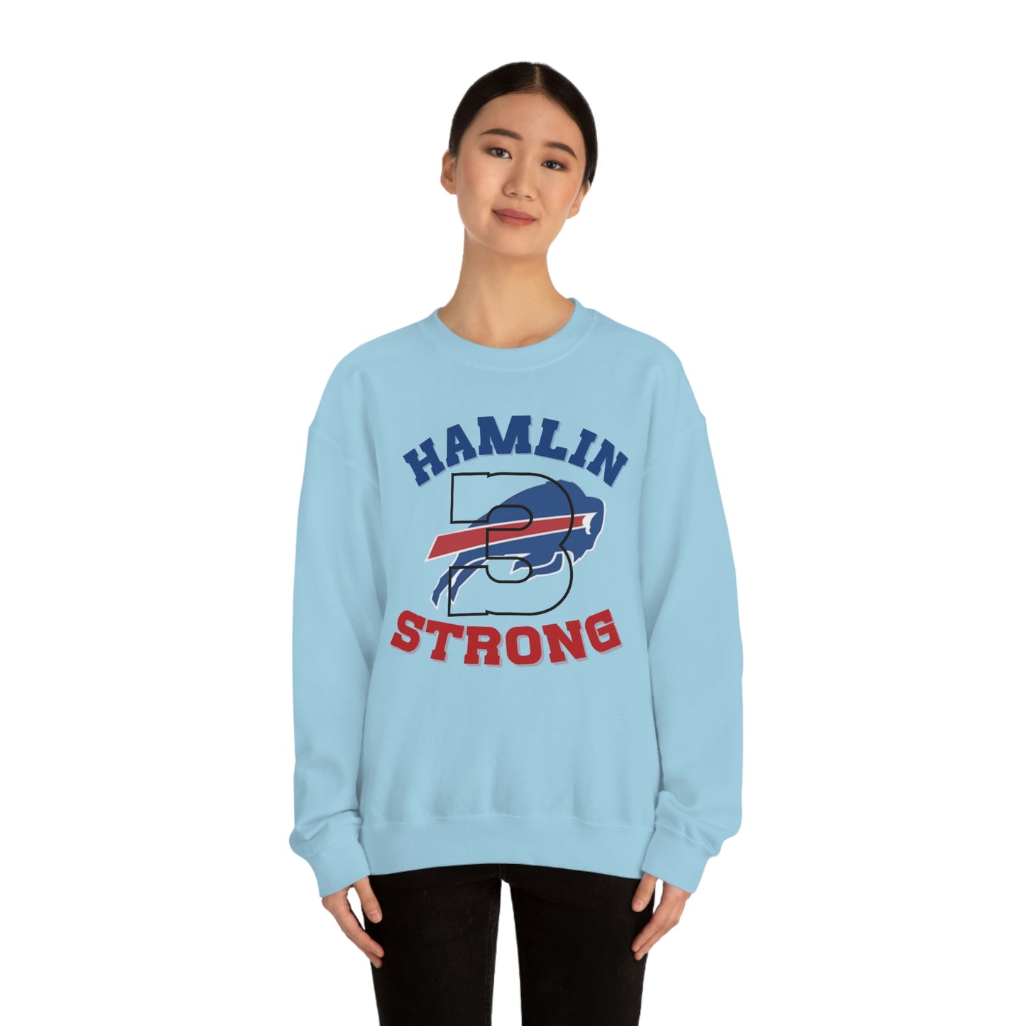 Hamlin Strong #3 Damar Hamlin Buffalo Bills Logo Crewneck Sweatshirt