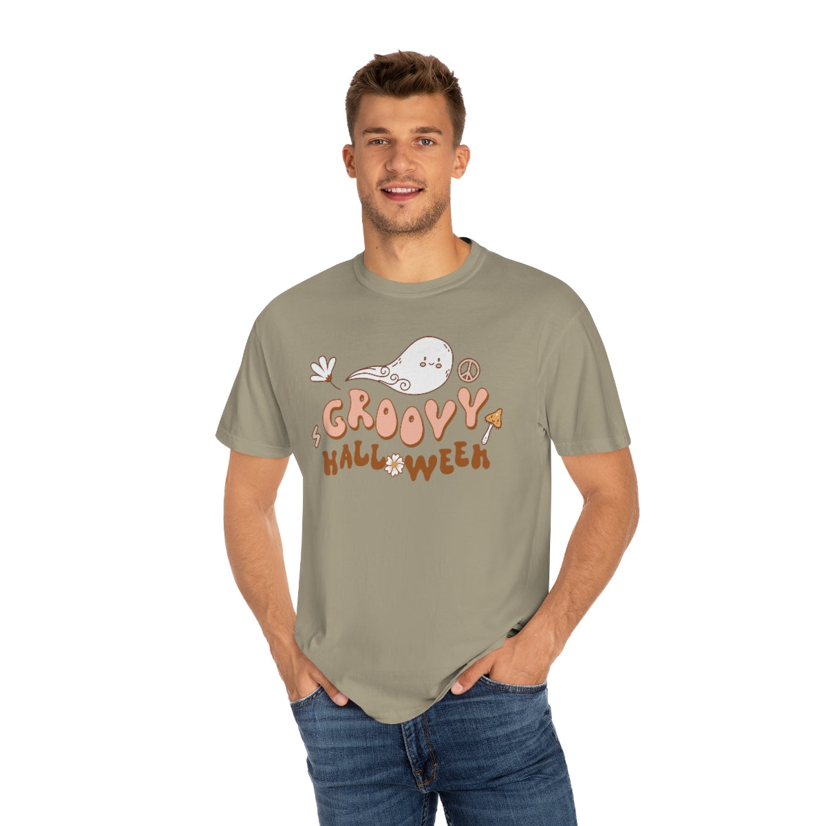 Happy Groovy Halloween Cute Retro Lettering Design, Halloween Tshirt, Funny Tshirt Design on Unisex Garment-Dyed T-shirt