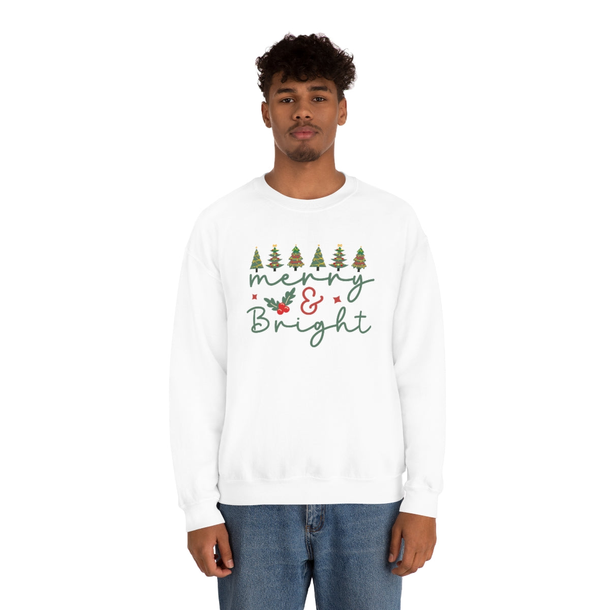 Cute Merry & Bright Christmas Trees Lights Xmas Holiday Sweatshirt