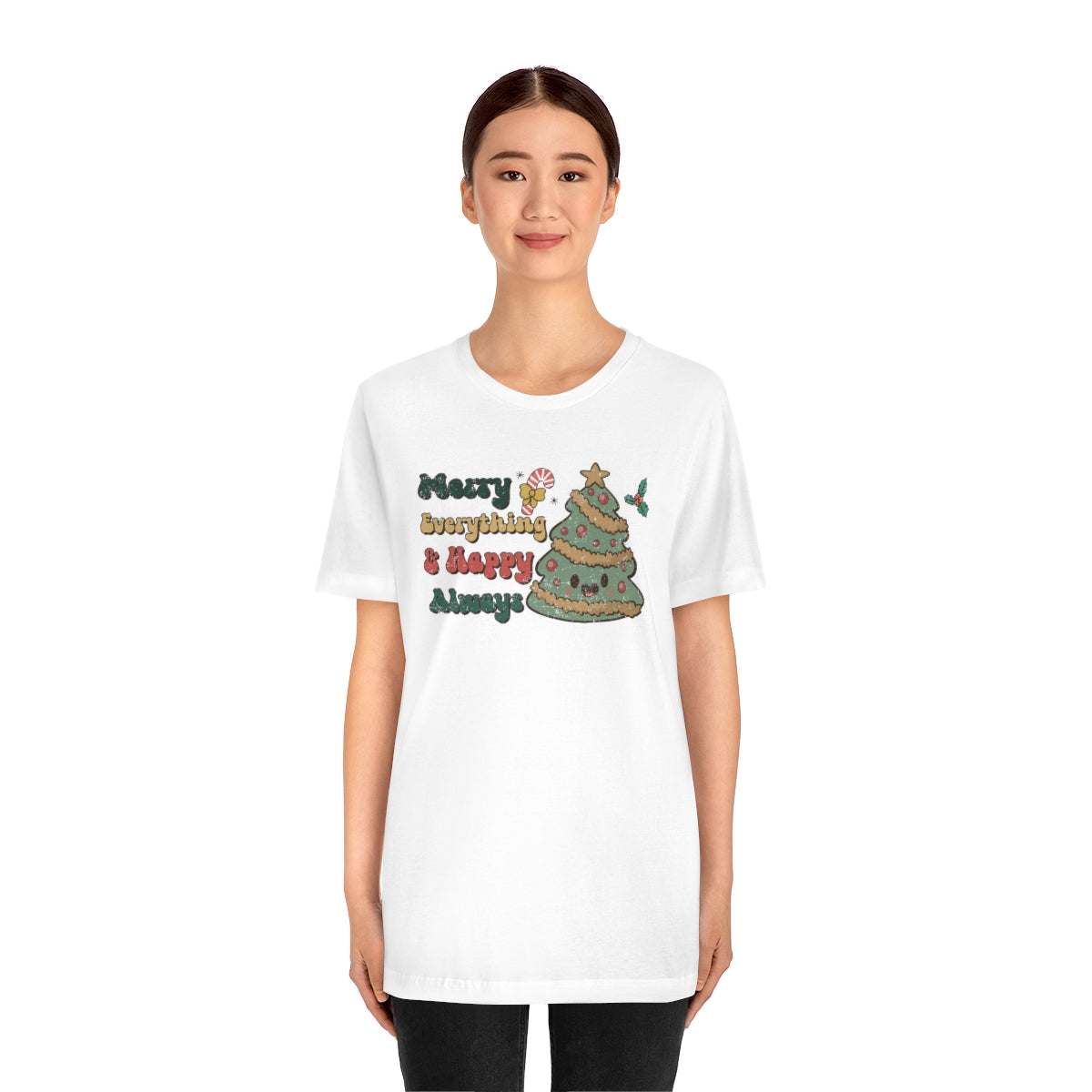 Merry Everything Tree Retro Christmas Tshirt