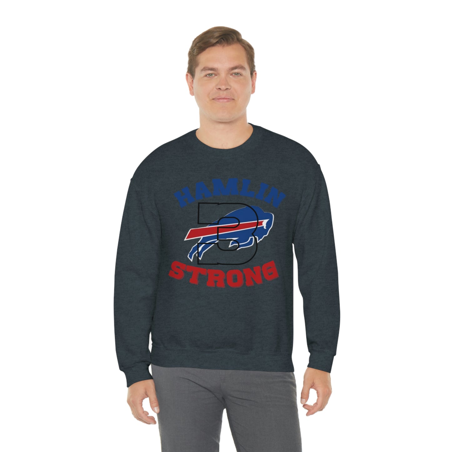 Hamlin Strong #3 Damar Hamlin Buffalo Bills Logo Crewneck Sweatshirt