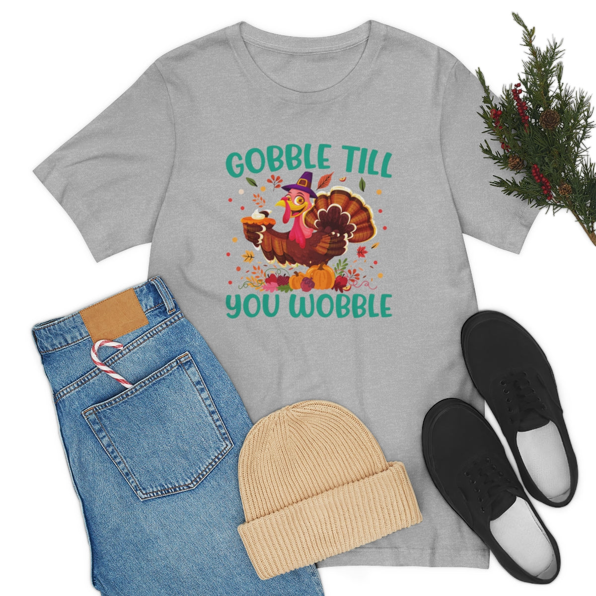 Gobble Til You Wobble Cute Thanksgiving Tshirt Design | Thanksgiving TShirt | Thanksgiving T-Shirt | Thanksgiving Teeshirt Design on Unisex Jersey Short Sleeve Tee