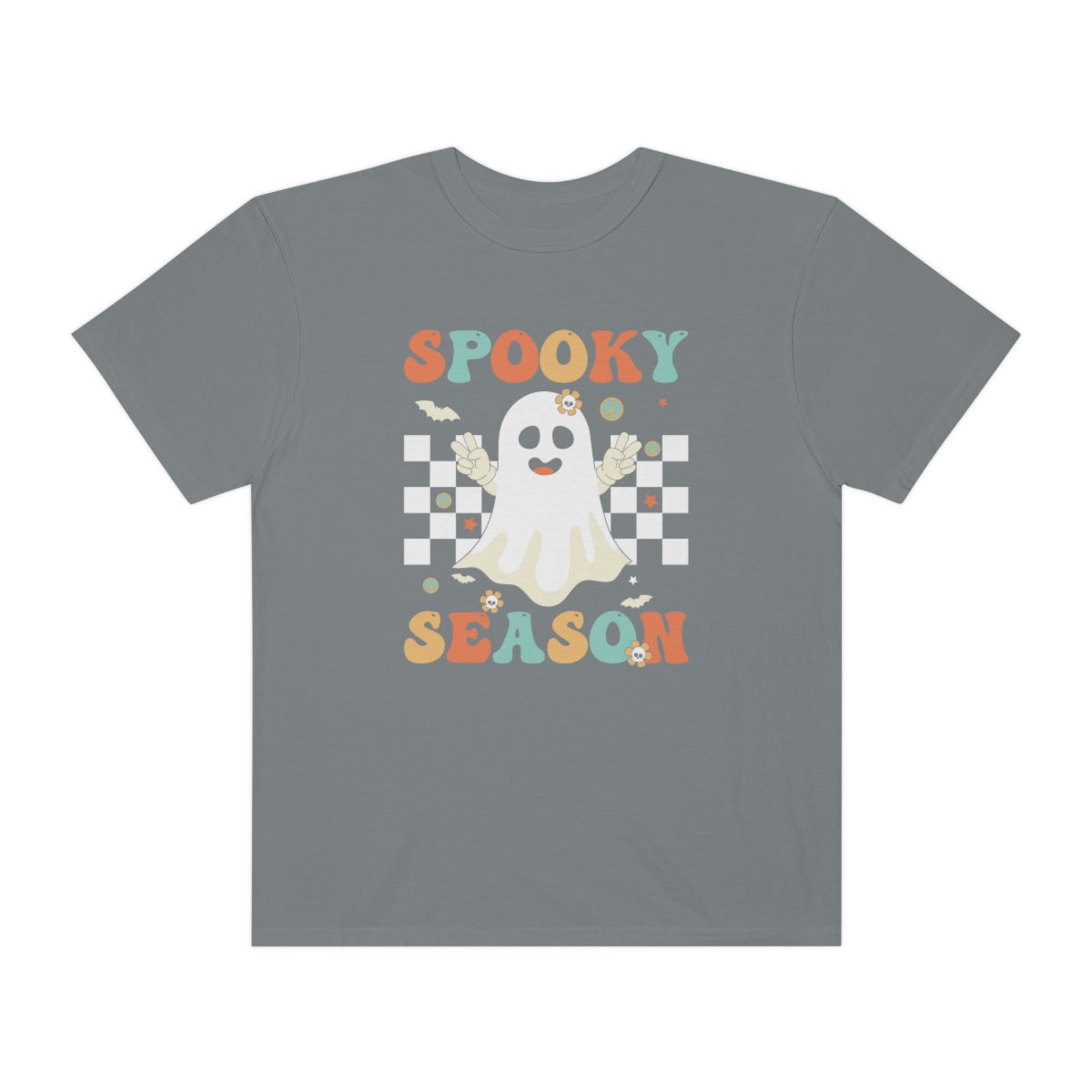 Spooky Season Halloween with Checkerboard Cute Retro Design, Halloween Tshirt, Funny Tshirt Design on Unisex Garment-Dyed T-shirt