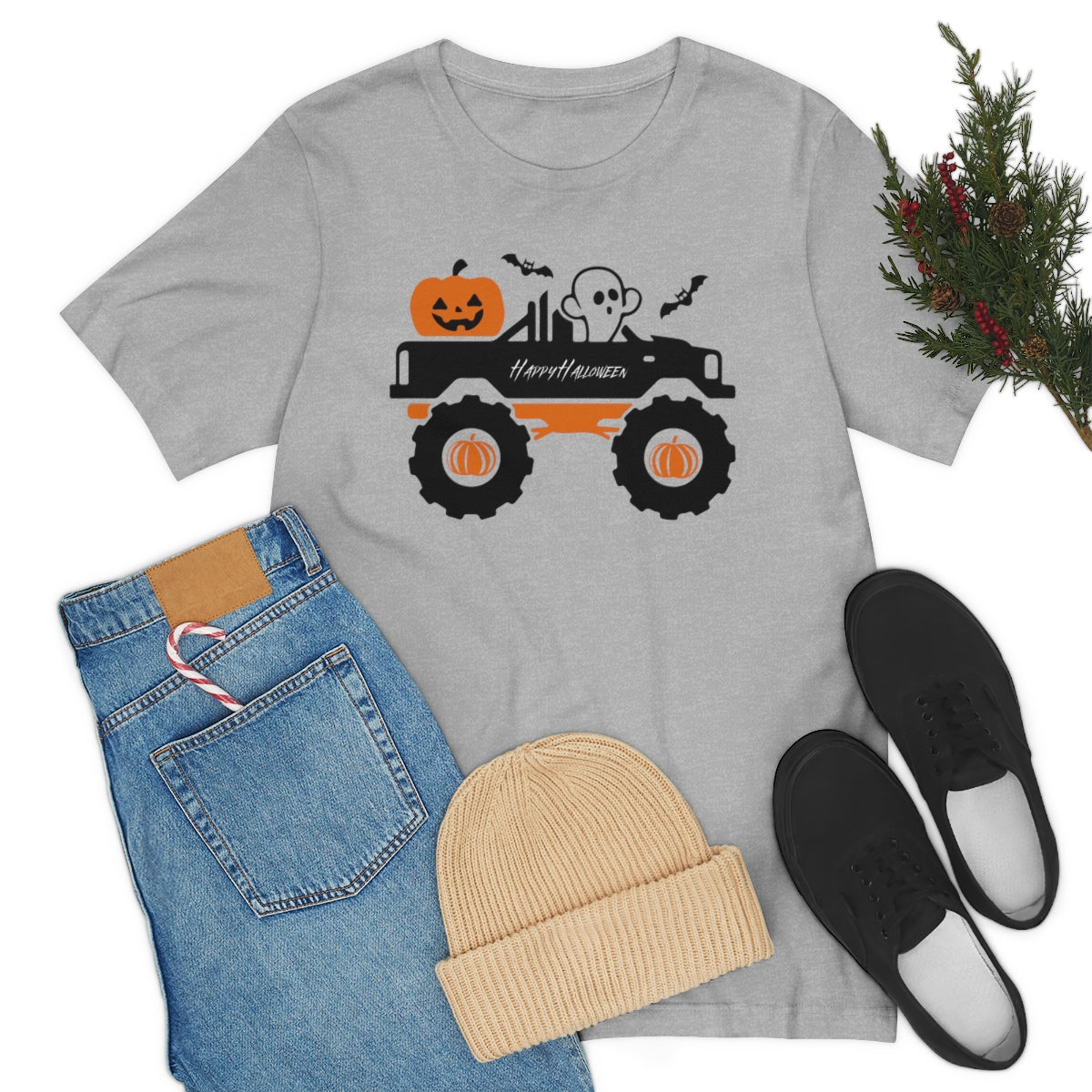 Big Rig Ghost Happy Halloween, Pumpkin Tshirt, Funny TShirt Design on Unisex Jersey Short Sleeve Tee