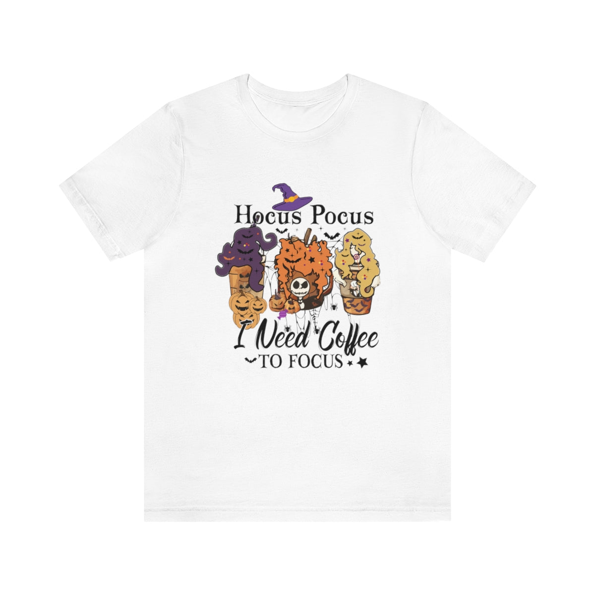 Hocus Pocus, I Need Coffee to Focus Halloween Tshirt, Funny Halloween T-Shirt Design on Unisex Jersey Short Sleeve Tee