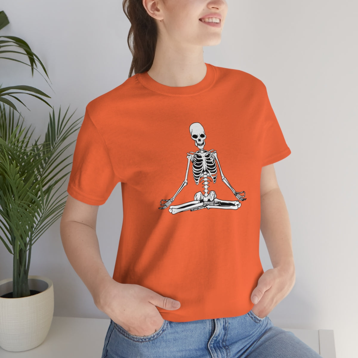 Meditating Yoga Skeleton TShirt, Funny Shirt, Namaste Skeleton, Halloween Lover Gift on Unisex Jersey Short Sleeve Tee