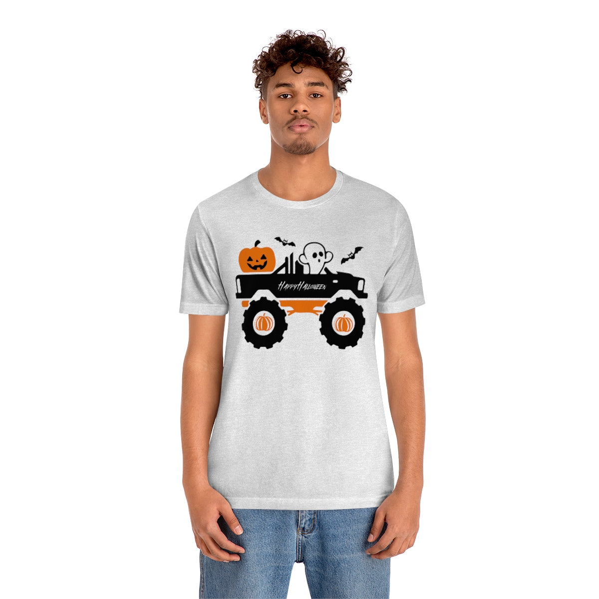 Big Rig Ghost Happy Halloween, Pumpkin Tshirt, Funny TShirt Design on Unisex Jersey Short Sleeve Tee