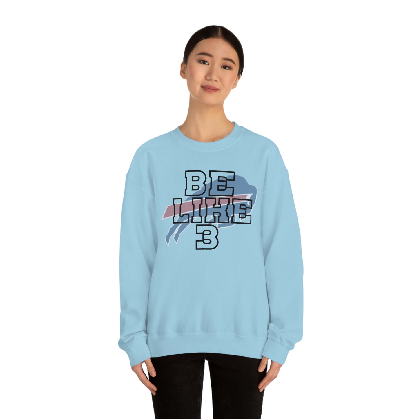 Be Like #3 Damar Hamlin Black Outline Buffalo Bills Logo Crewneck Sweatshirt