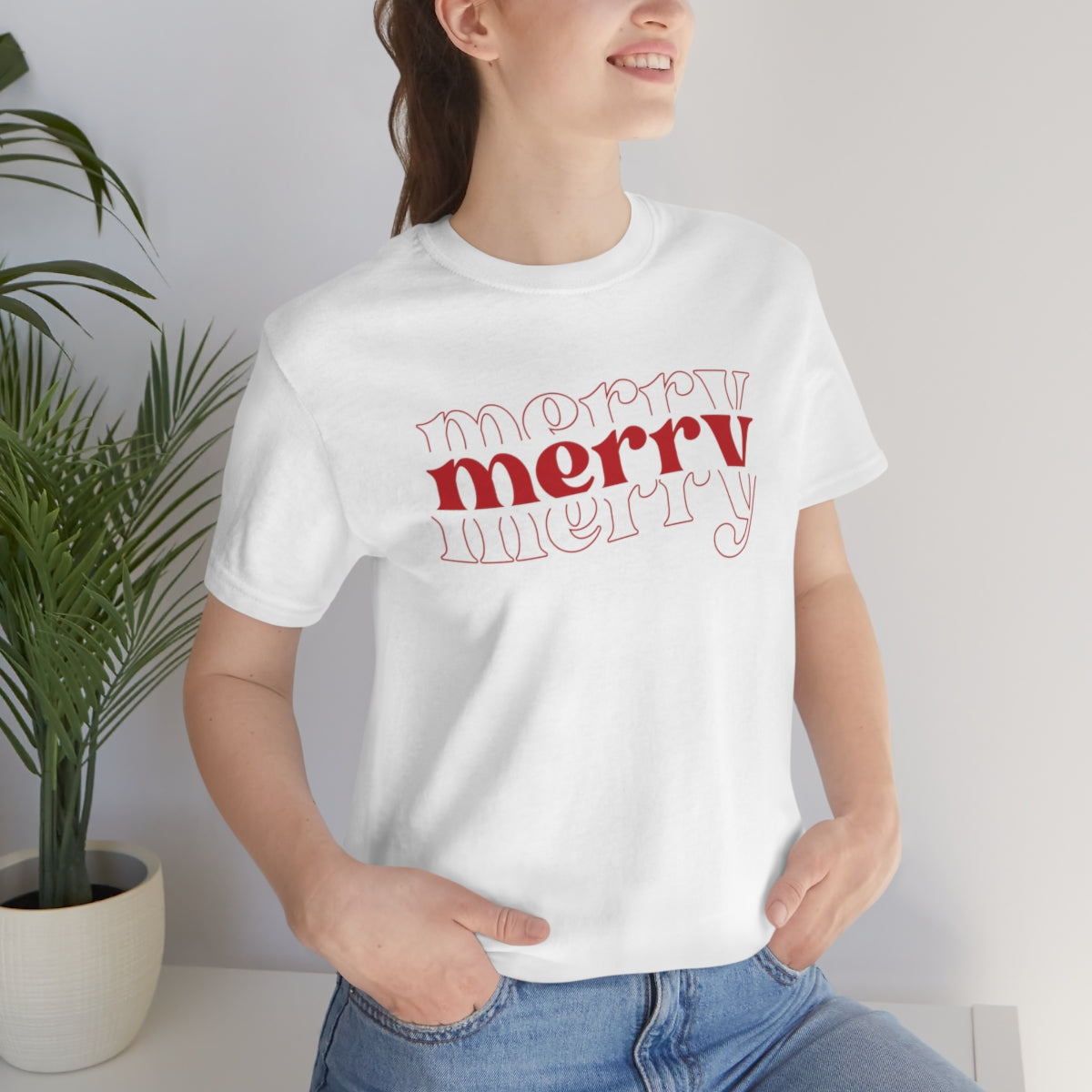 Merry Merry Merry Red Cute Christmas Holiday Tshirt