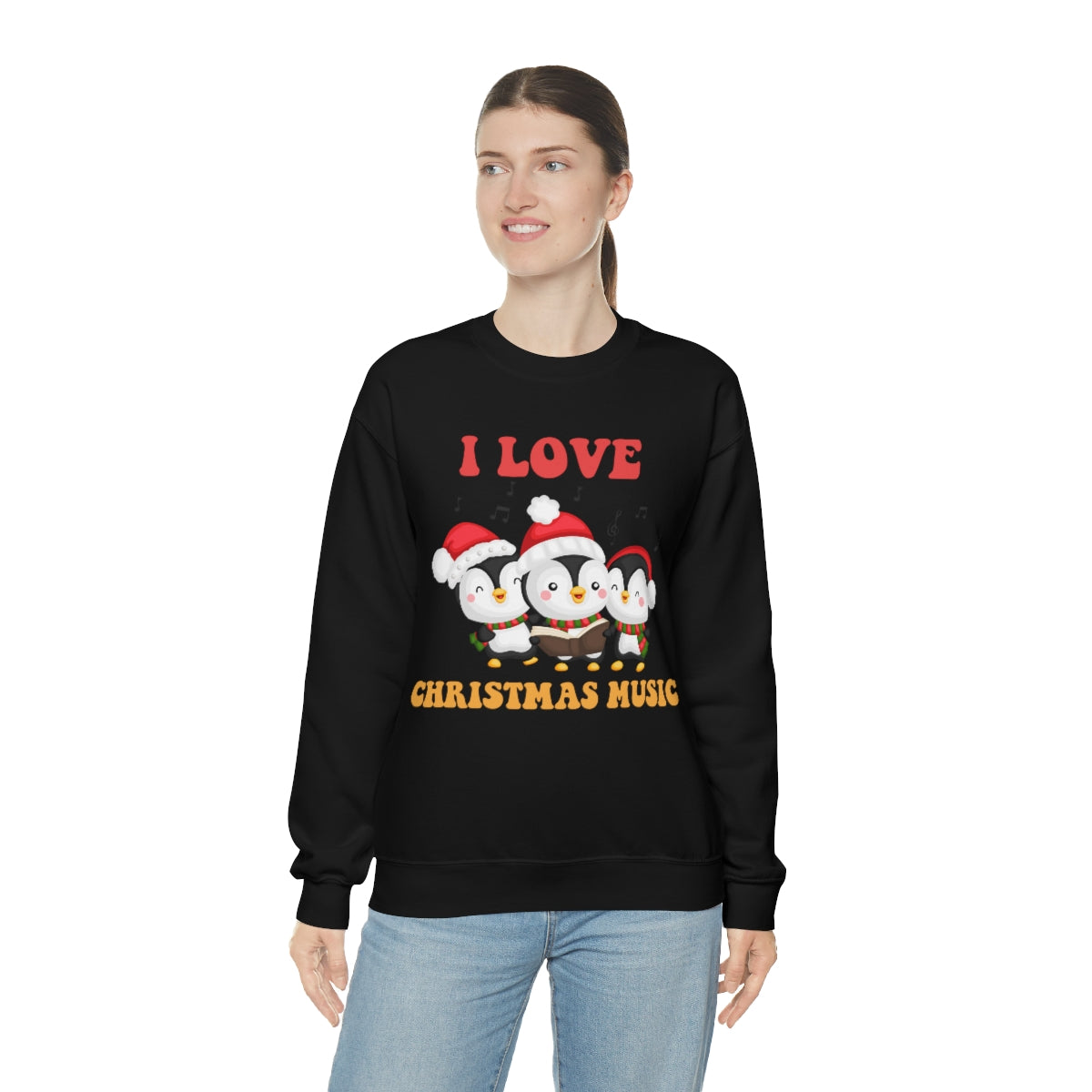 Cute I Love Christmas Music Singing Caroling Penguins Xmas Holiday Sweatshirt