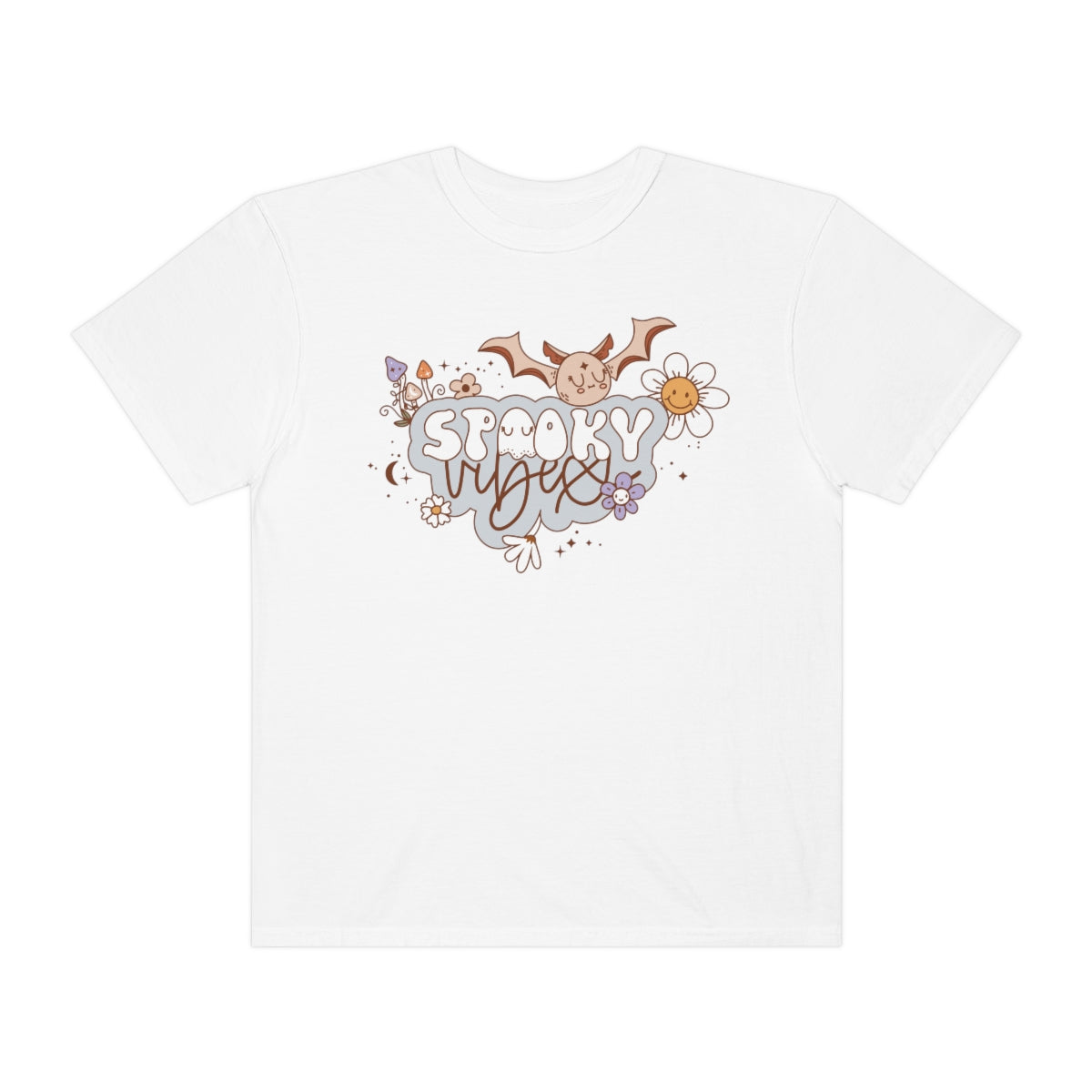 Spooky Vibes Cute Bat with Retro Lettering Design, Halloween Tshirt, Funny Tshirt Design on Unisex Garment-Dyed T-shirt