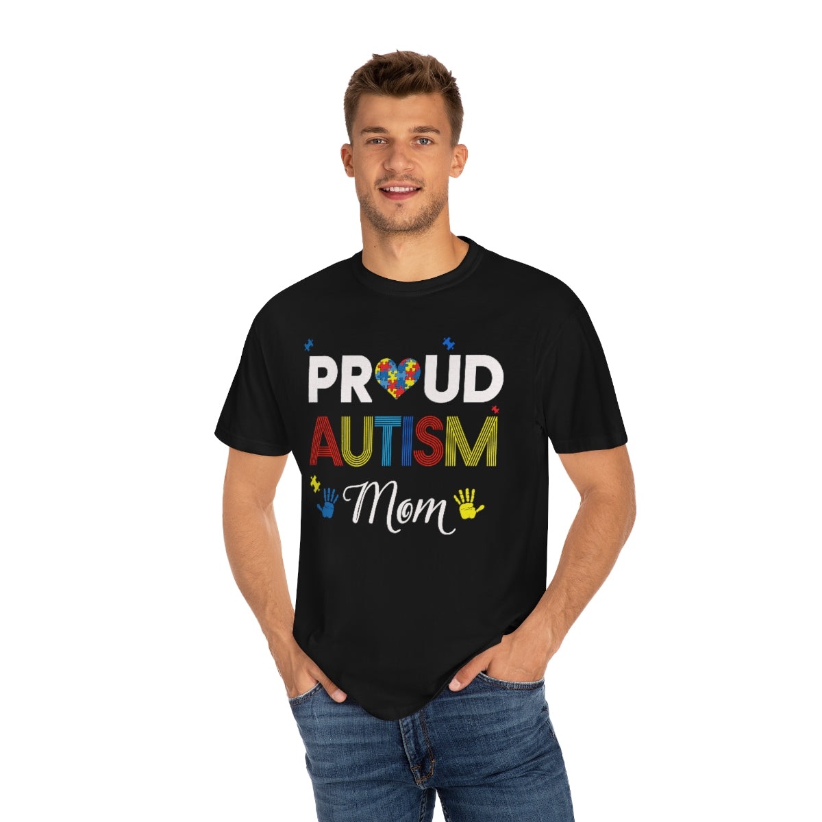 Proud Autism Mom with Hands Puzzle Pieces Autism Awareness Tshirt