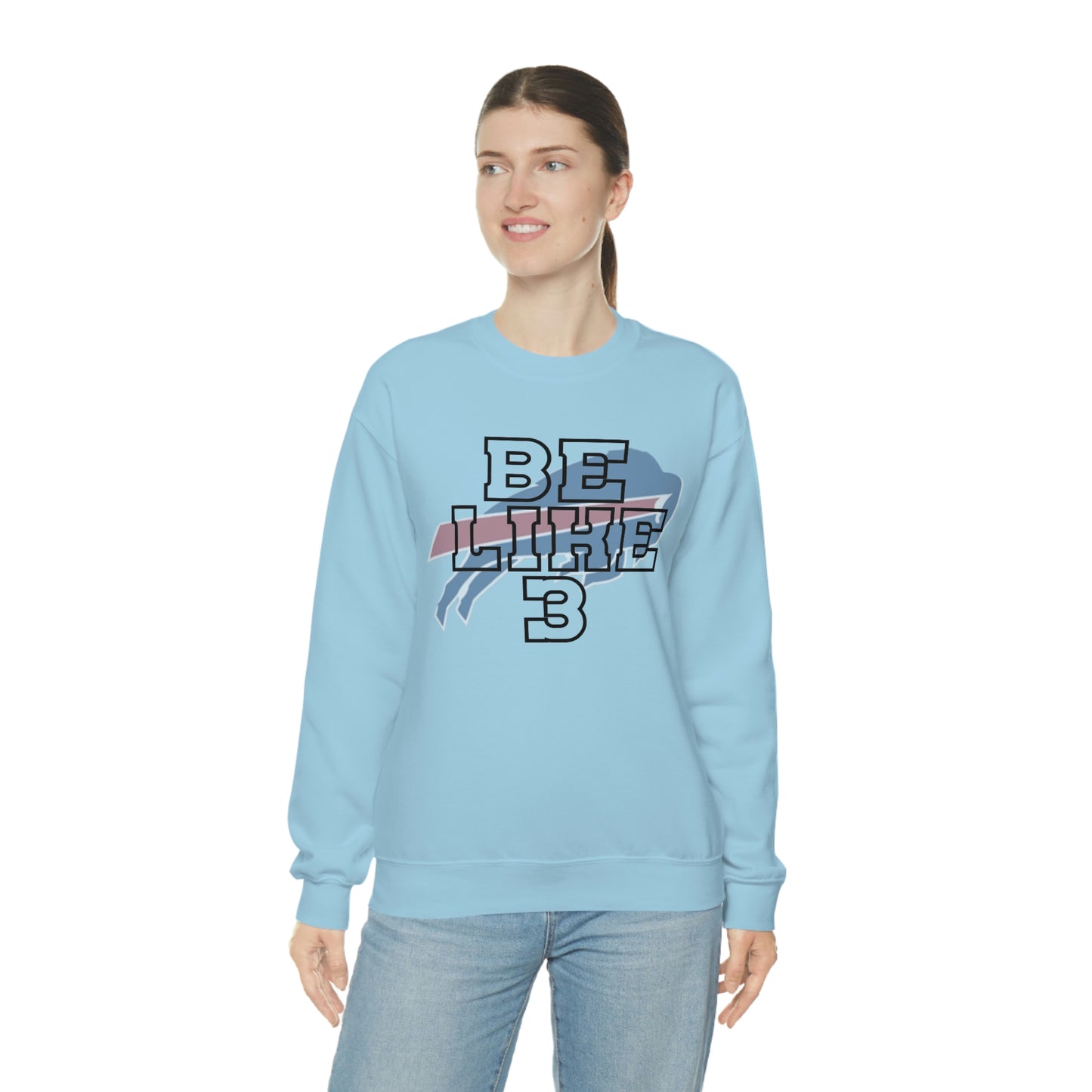 Be Like #3 Damar Hamlin Black Outline Buffalo Bills Logo Crewneck Sweatshirt