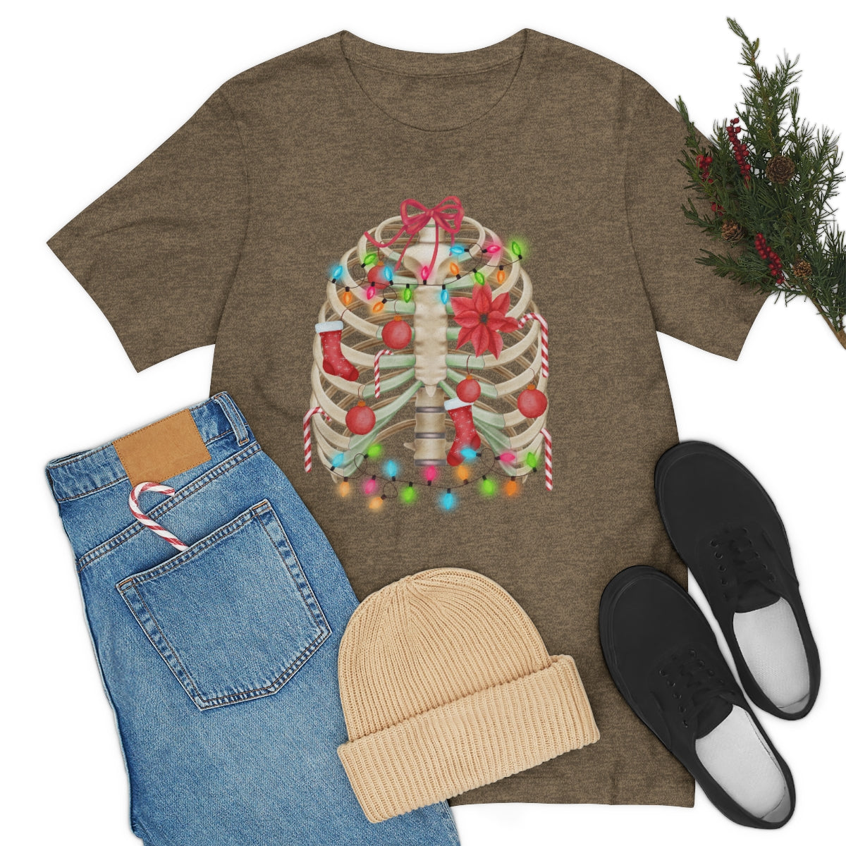 Skeleton Ribcage with Christmas Lights Tshirt