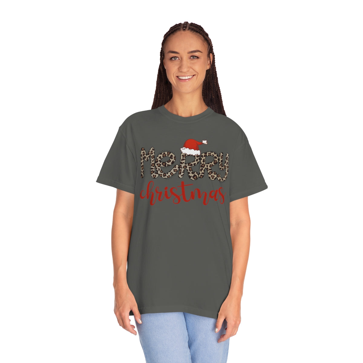 Merry Christmas Leopard Santa Hat Christmas Tshirt