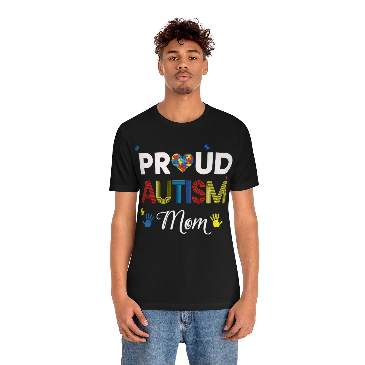 Proud Autism Mom with Handprints Puzzle Pieces Tshirt