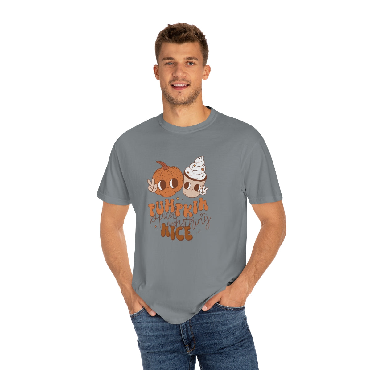 Pumpkin Spice Everything Cute Coffee & Pumpkin Halloween Design, Halloween Tshirt, Funny Tshirt Design on Unisex Garment-Dyed T-shirt