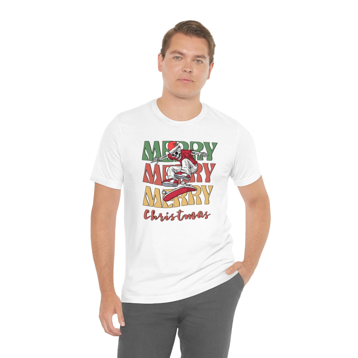 Merry Christmas Skeleton Skateboarding Retro Christmas Tshirt