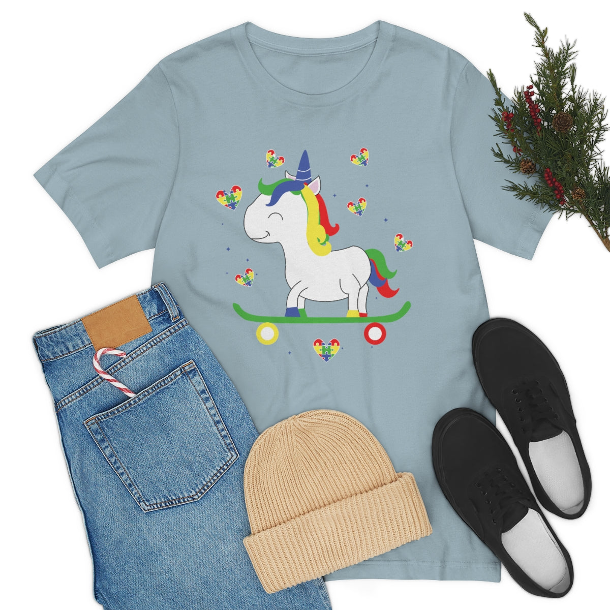 Cute Skateboarding Unicorn Autism Awareness Tshirt