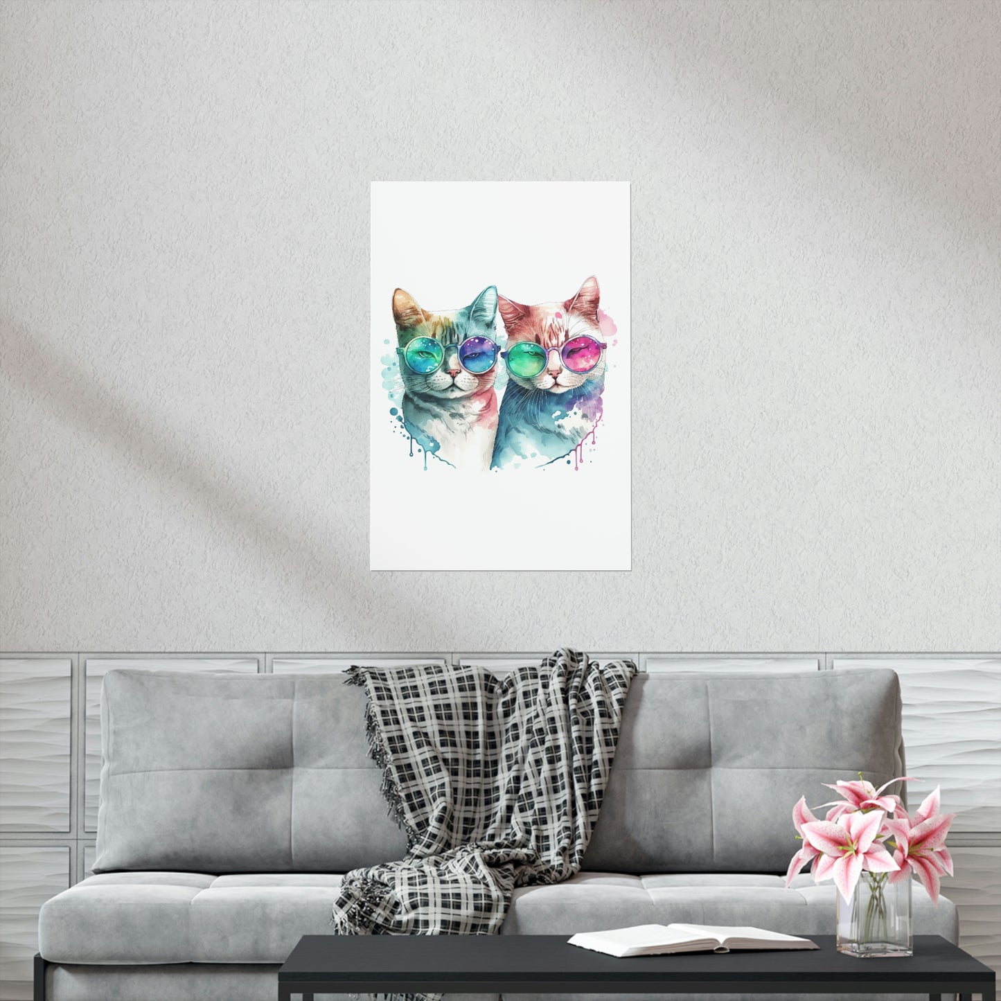 Cute Cat Couple Valentines Gift for Her Premium Matte Vertical Poster