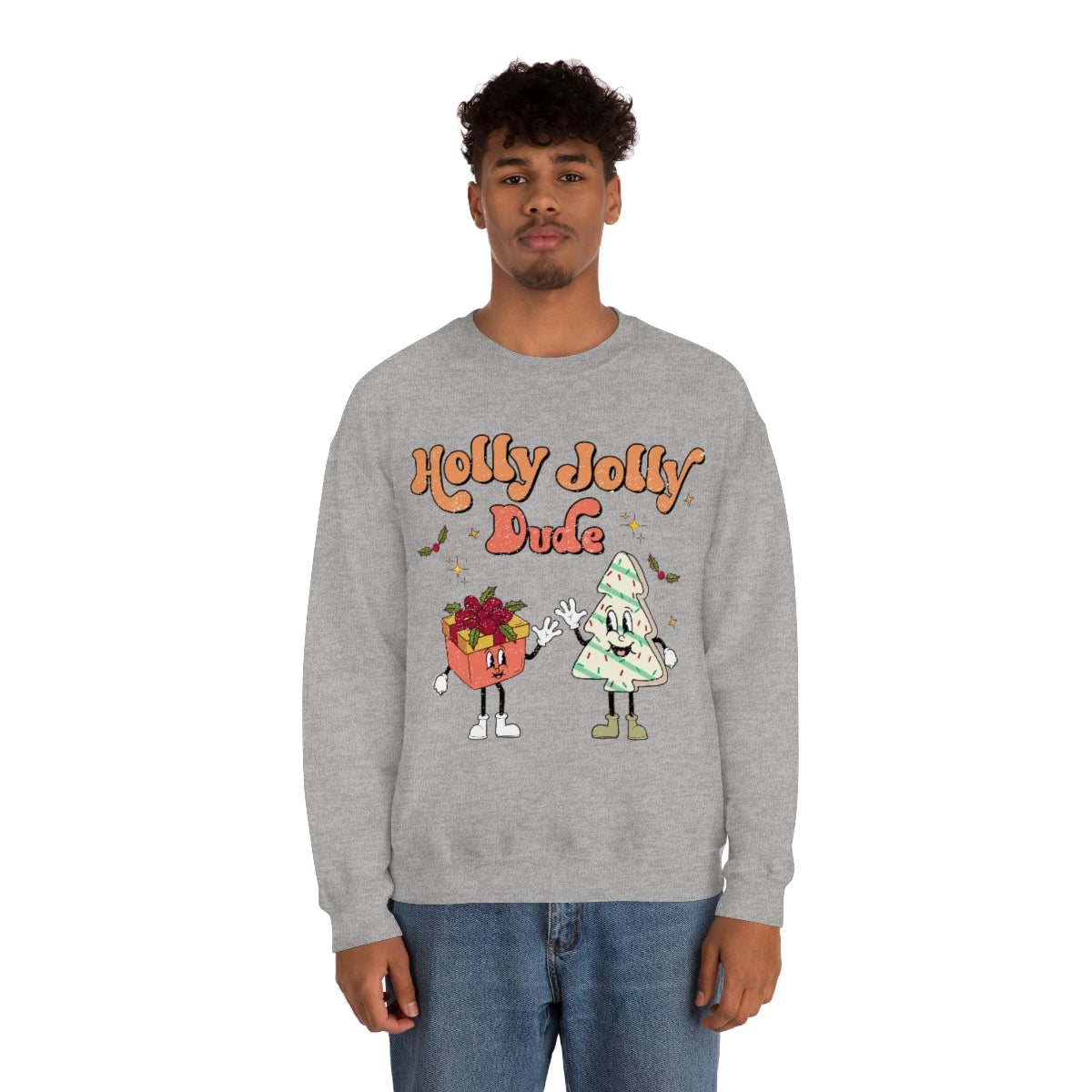 Holly Jolly Dude Groovy Retro Vintage Style Christmas Xmas Holiday Sweatshirt