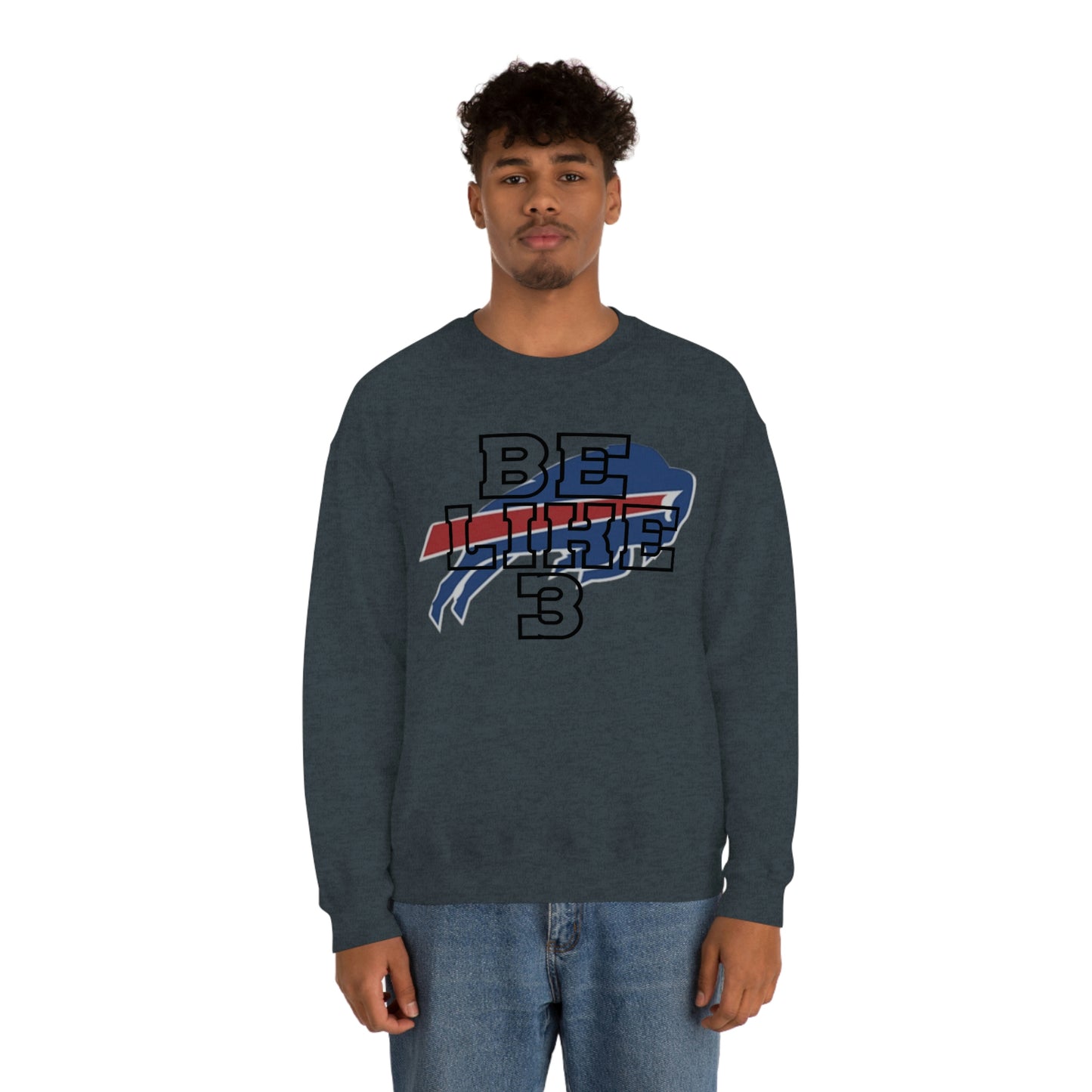 Be Like #3 Damar Hamlin Black Outline Buffalo Bills Logo Crewneck Sweatshirt