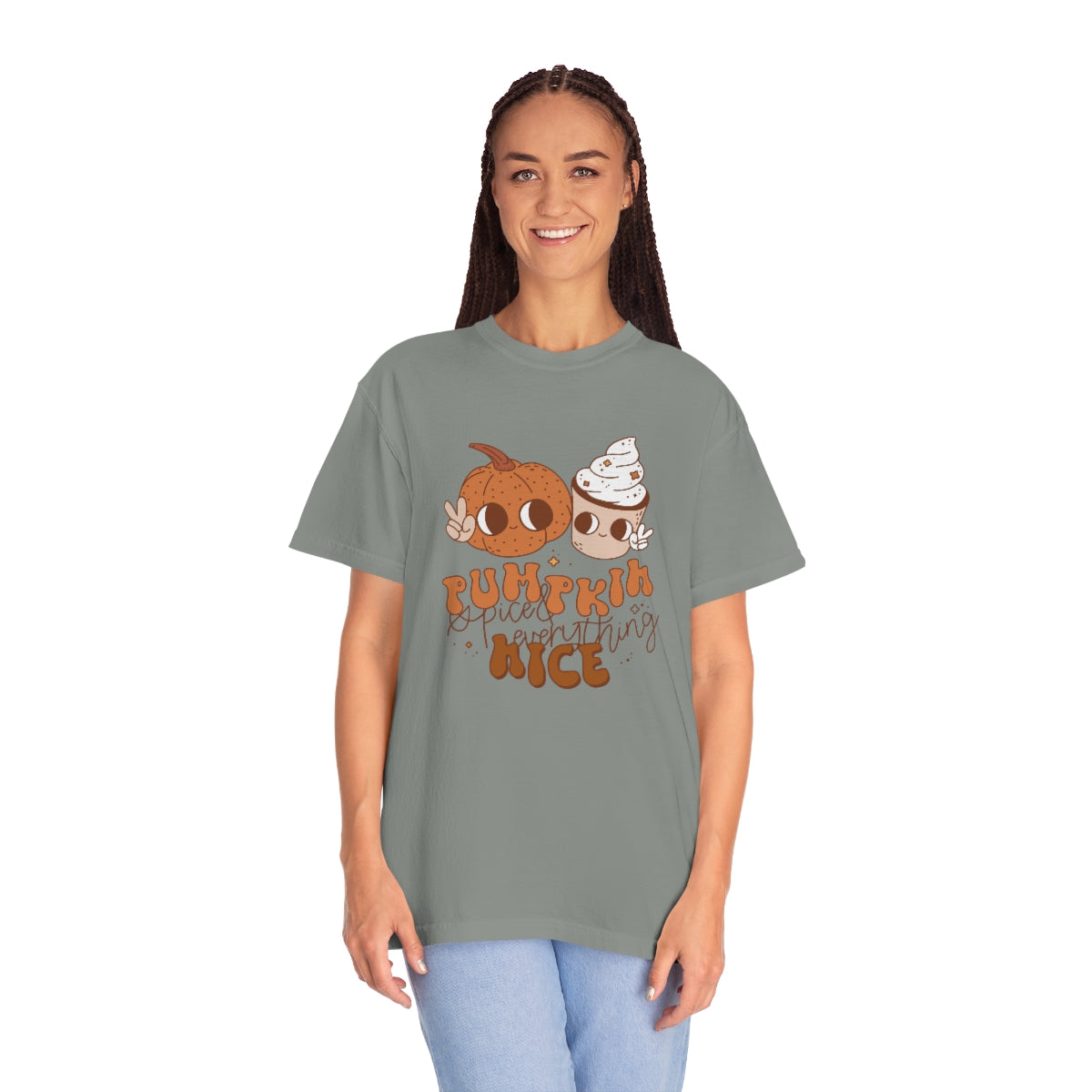 Pumpkin Spice Everything Cute Coffee & Pumpkin Halloween Design, Halloween Tshirt, Funny Tshirt Design on Unisex Garment-Dyed T-shirt