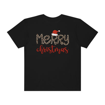 Merry Christmas Leopard Santa Hat Christmas Tshirt