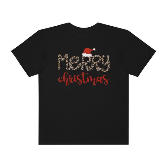 Merry Christmas Leopard Santa Hat Christmas Tshirt