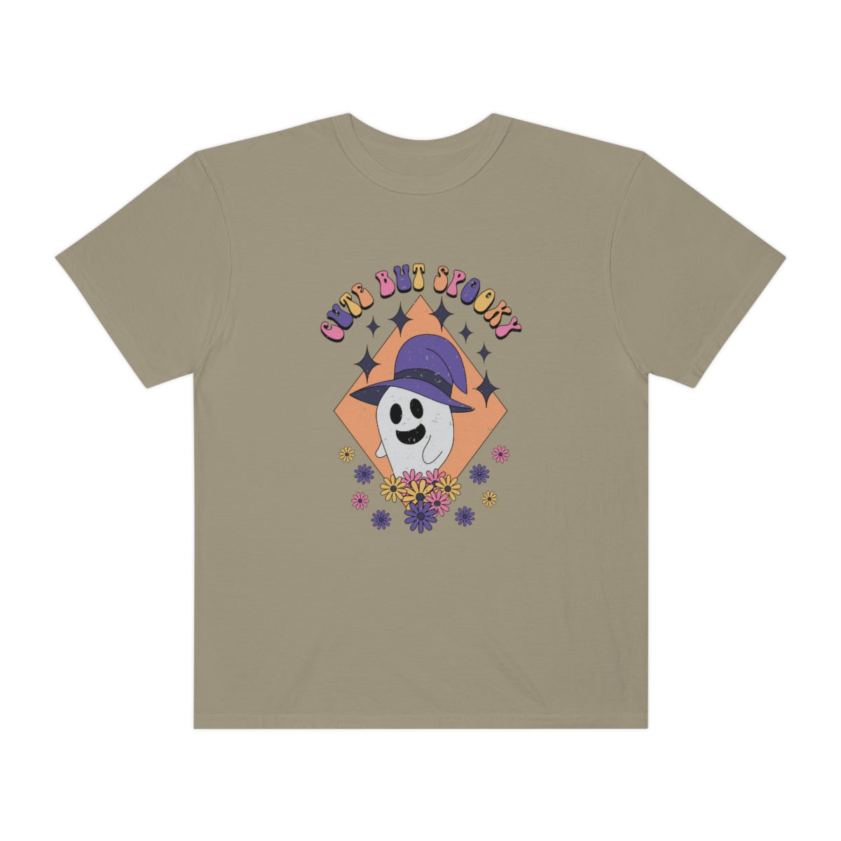 Cute but Spooky Cute Retro Halloween Teeshirt Design on Unisex Garment-Dyed T-shirt