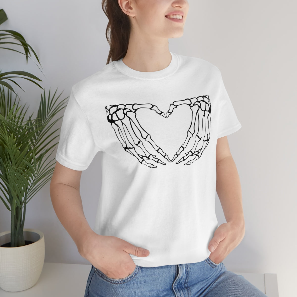 Skeleton Heart Hands TShirt, Funny Shirt, Halloween Lover Gift on Unisex Jersey Short Sleeve Tee