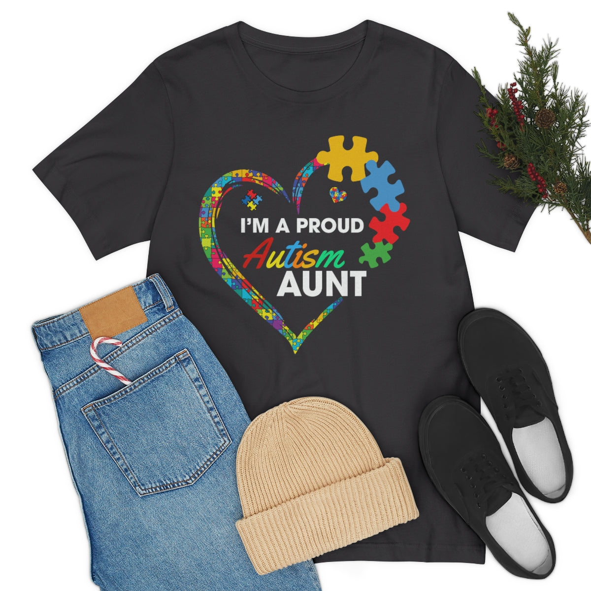 Proud Autism Aunt Heart Puzzle Pieces Tshirt