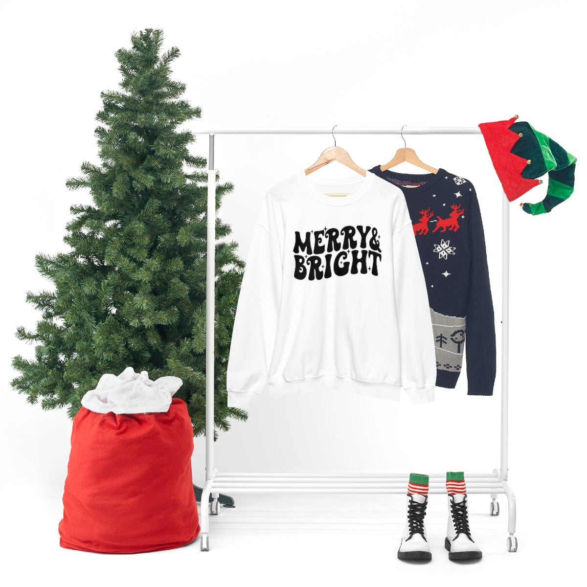 Merry and Bright Retro Lettering Design on Unisex Heavy Blend™ Crewneck Sweatshirt