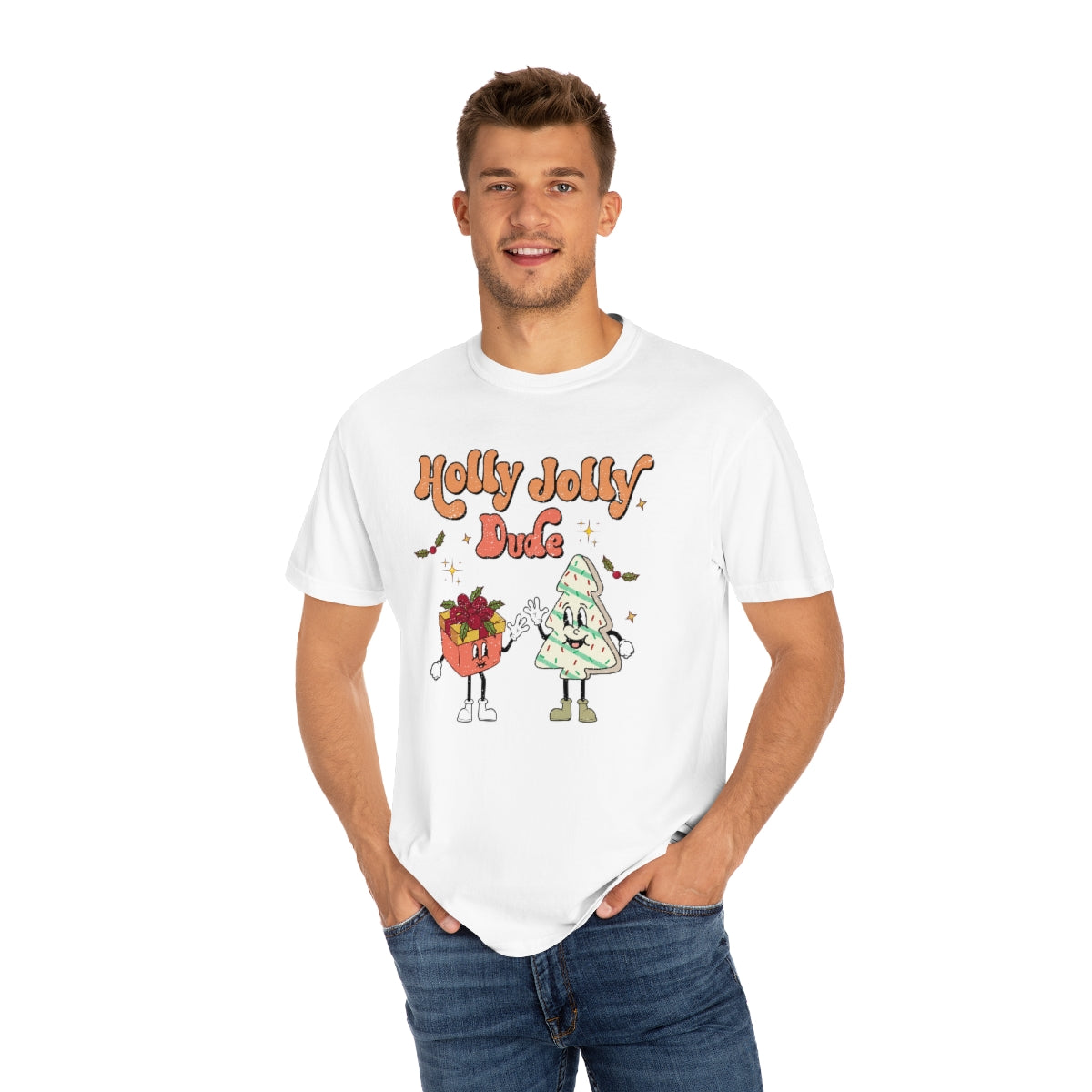 Holly Jolly Dude Retro Christmas Tshirt